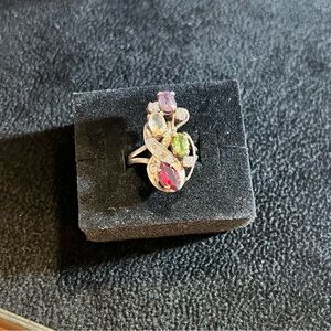 Elegant Multi-Color Gemstone Silver Ring